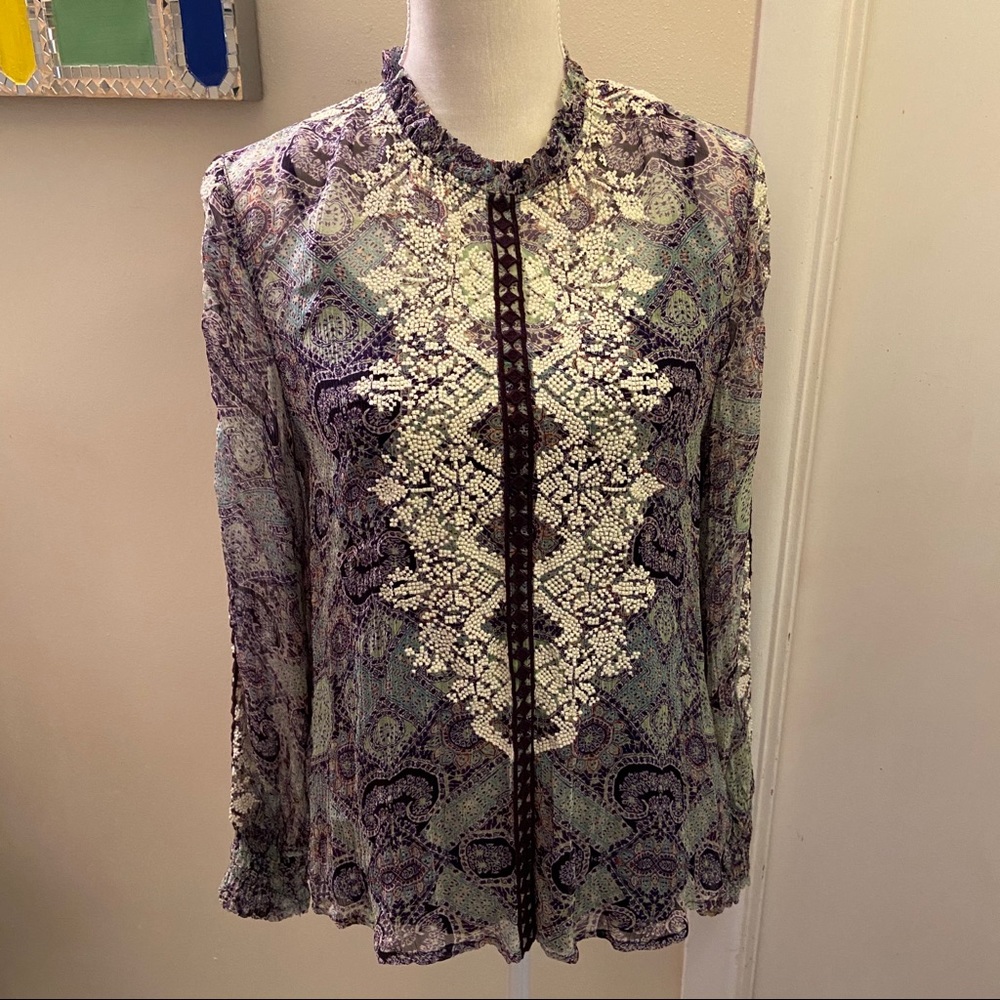 ✨EUC Sundance Embroidered Long Sleeve Boho Blouse